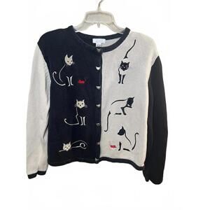 Christopher Banks Vintage Cat Applique Button-Up Cardigan Cotton Blend Large